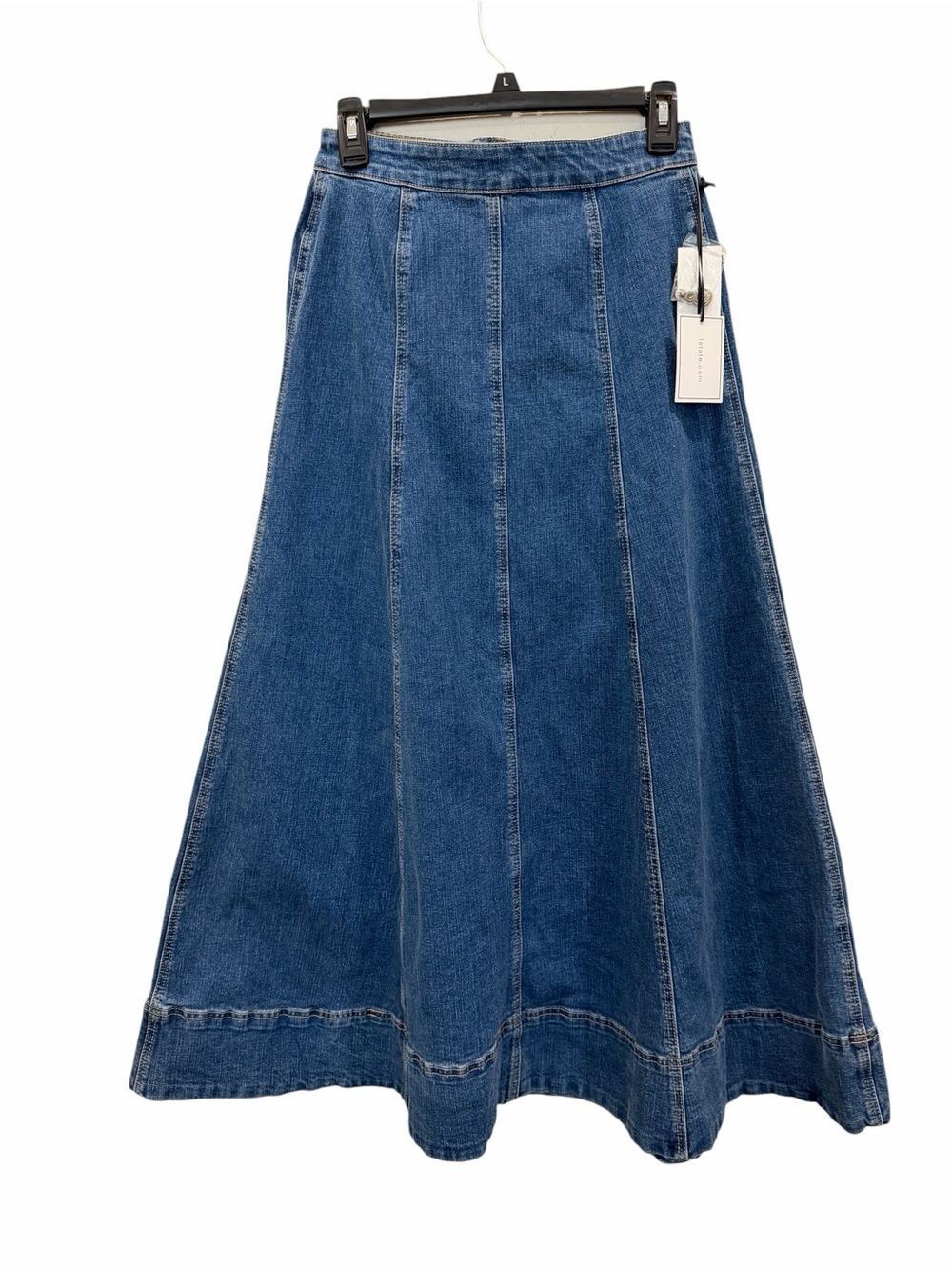 1.STATE A-Line Denim Maxi Skirt Paneled Back Zip Medium Wash Blue 2 NEW - Picture 2 of 11